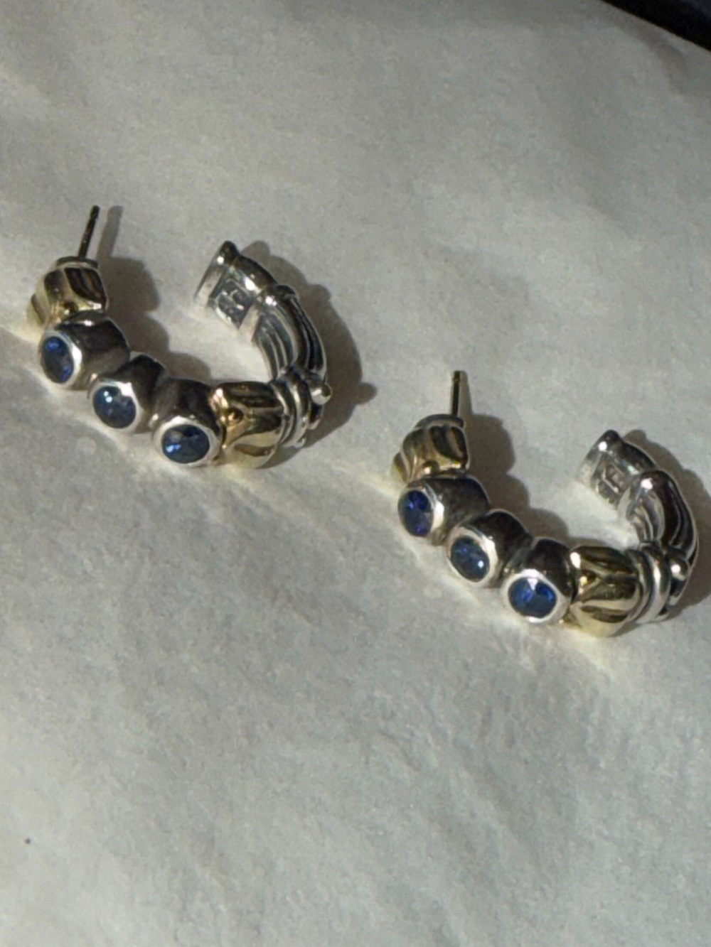 Lagos 18K Gold Silver 925 Blue Topaz Hoop Earrings﻿ - Picture 4 of 7
